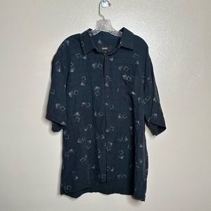 Sangi Black Rayon Short Sleeve Button Down Shirt Size XXL